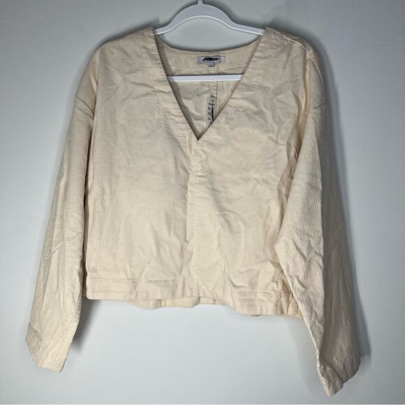 Madewell Cream Waffle-Knit Relaxed V-Neck Top Medium - Picture 3 of 5
